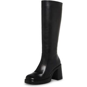 Sovanyou Size 9.5 Boots Knee-High Black Faux Leather Stylish Durable Square Toe